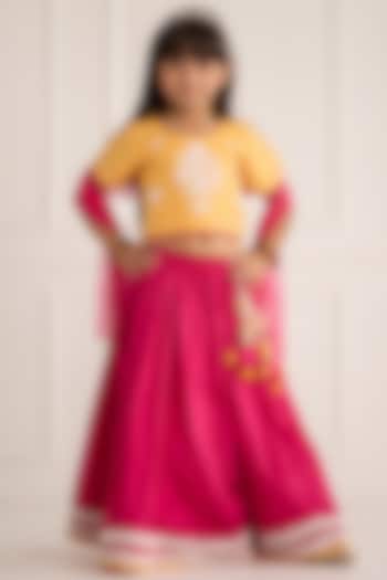 Magenta Pink Cotton Silk Lehenga Set For Girls by Be Bonnie at Pernia's Pop Up Shop