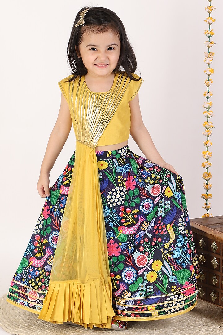 Multi-Colored Cotton Printed Lehenga Set For Girls by Be Bonnie