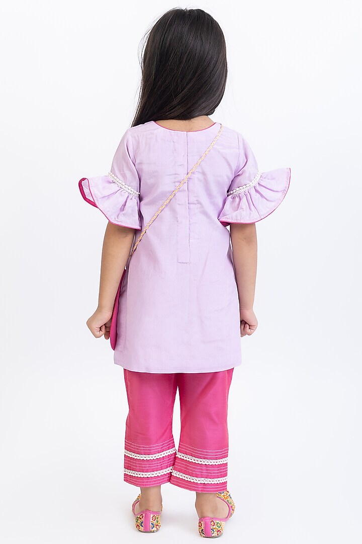 Lavender Cotton Silk Hand Embroidered Kurta Set For Girls by Be Bonnie at Pernia's Pop Up Shop
