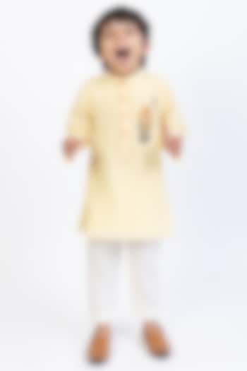 Yellow Cotton Silk Hand Embroidered Kurta Set For Boys by Be Bonnie