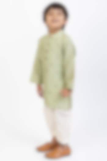 Green Cotton Hand Embroidered Kurta Set For Boys by Be Bonnie