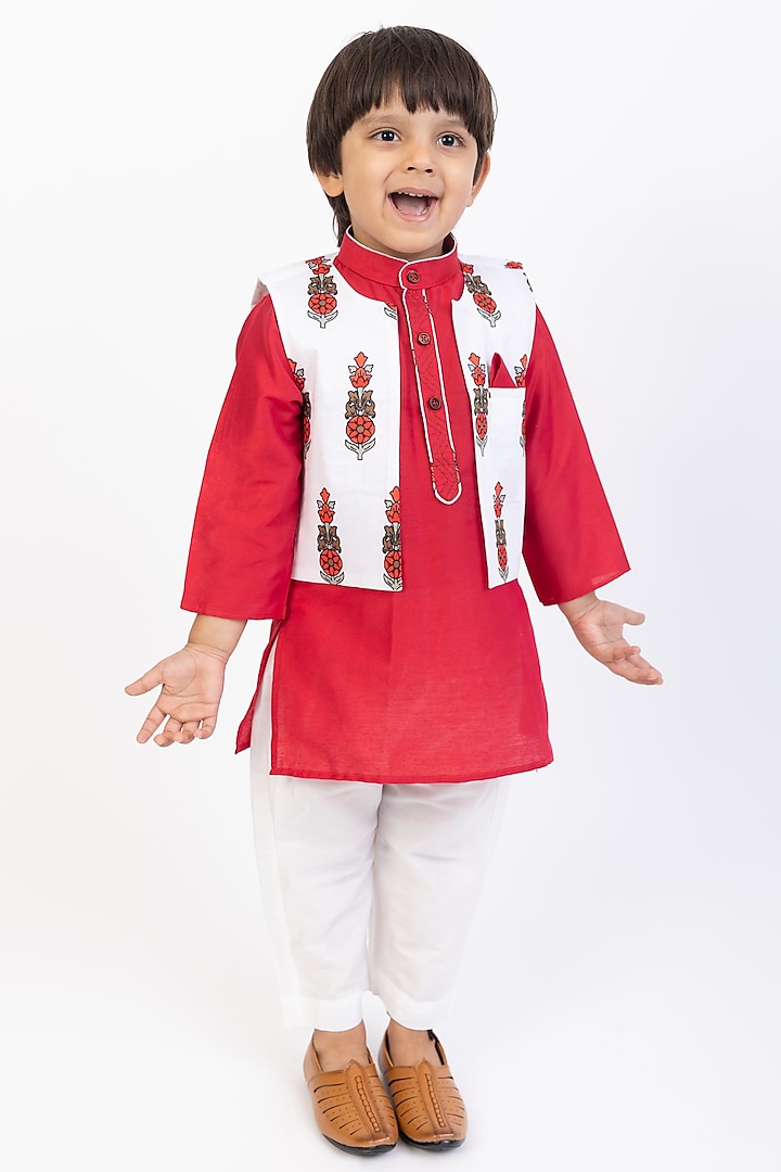 Multi-Colored Cotton Embroidered Jacket Set For Boys by Be Bonnie