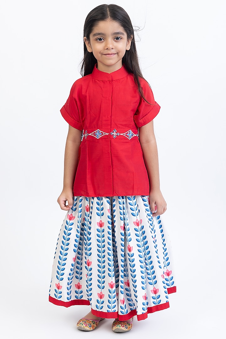 Multi-Colored Cotton Printed Lehenga Set For Girls by Be Bonnie