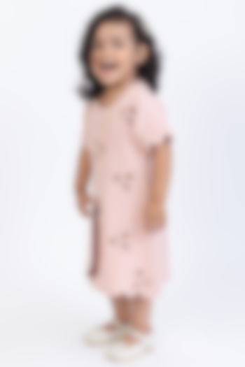 Pink Banana Crepe Embroidered Dress For Girls by Be Bonnie