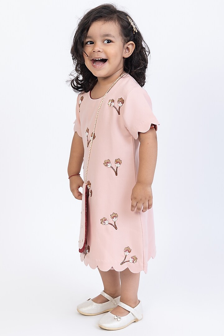 Pink Banana Crepe Embroidered Dress For Girls by Be Bonnie