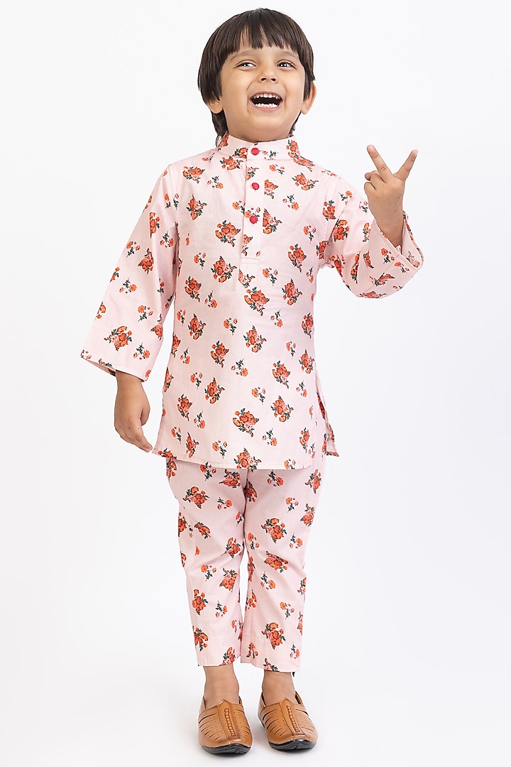 Multi-Colored Cotton Printed Kurta Set For Boys by Be Bonnie