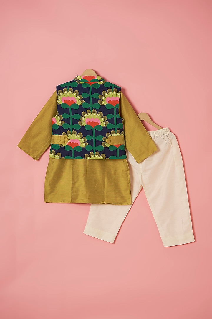 Multi-Colored Cotton Silk Zari Embroidered Bundi Jacket Set For Boys by Be Bonnie at Pernia's Pop Up Shop