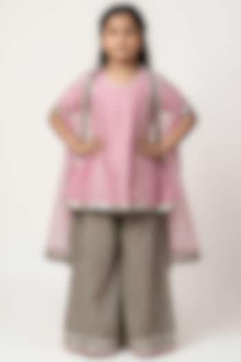 Pink Cotton Silk Gota Work Kurta Set For Girls by Be Bonnie at Pernia's Pop Up Shop