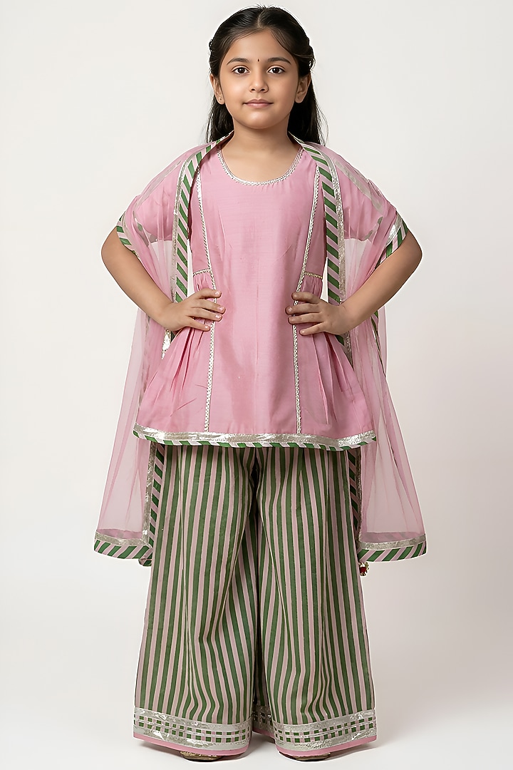 Pink Cotton Silk Gota Work Kurta Set For Girls by Be Bonnie at Pernia's Pop Up Shop