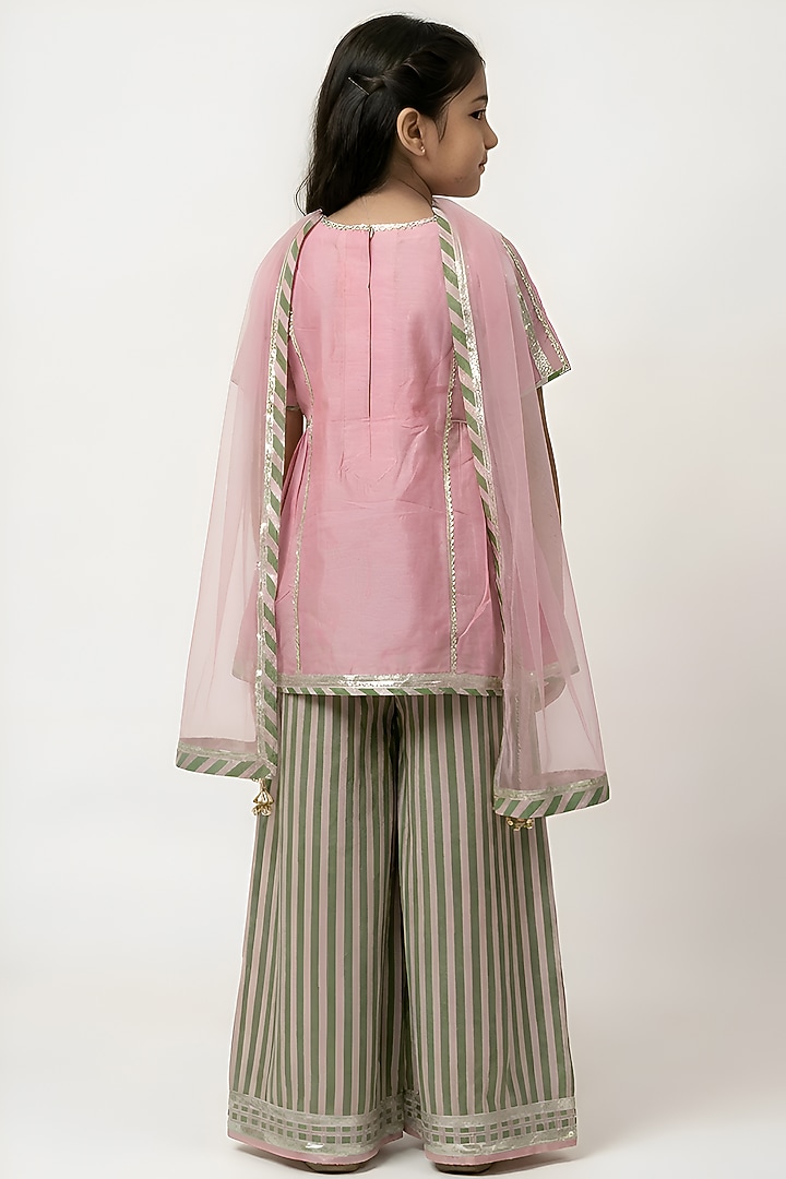 Pink Cotton Silk Gota Work Kurta Set For Girls by Be Bonnie at Pernia's Pop Up Shop