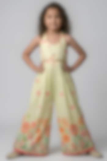 Yellow Cotton Muslin Floral Printed Halter Jumpsuit For Girls by Be Bonnie at Pernia's Pop Up Shop