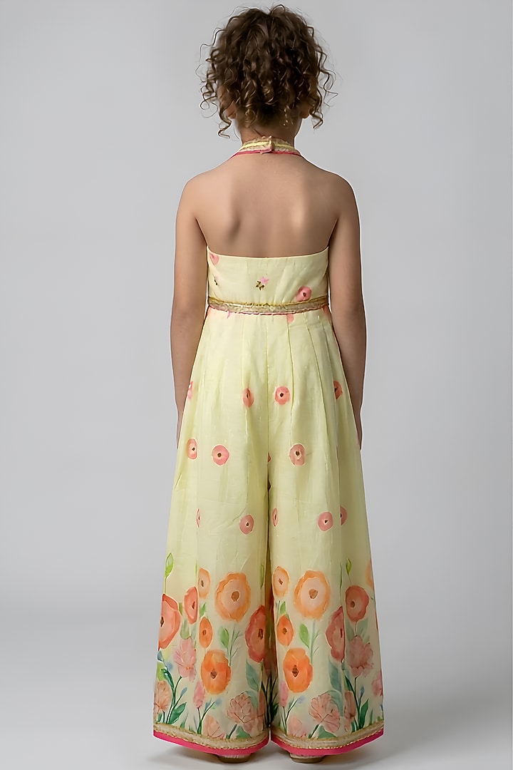 Yellow Cotton Muslin Floral Printed Halter Jumpsuit For Girls by Be Bonnie at Pernia's Pop Up Shop