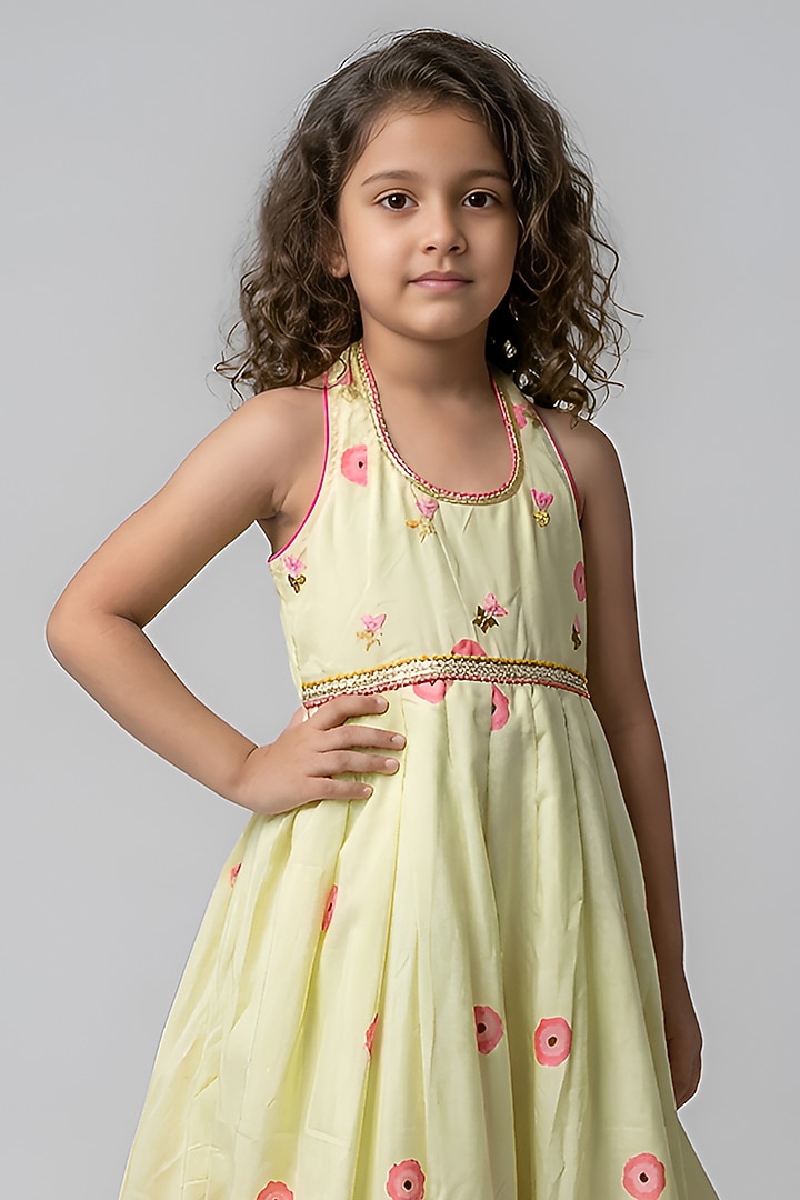 Yellow Cotton Muslin Floral Printed Halter Jumpsuit For Girls by Be Bonnie at Pernia's Pop Up Shop
