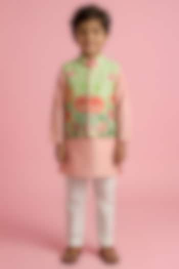 Yellow Cotton Muslin Printed Nehru Jacket Set For Boys by Be Bonnie at Pernia's Pop Up Shop