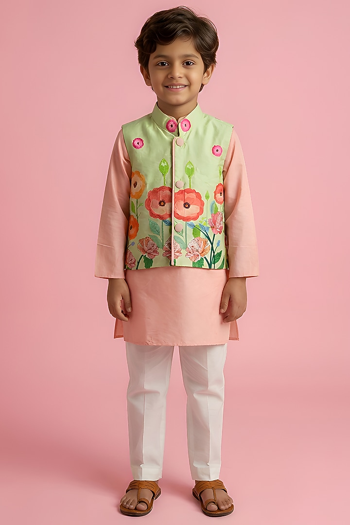 Yellow Cotton Muslin Printed Nehru Jacket Set For Boys by Be Bonnie at Pernia's Pop Up Shop