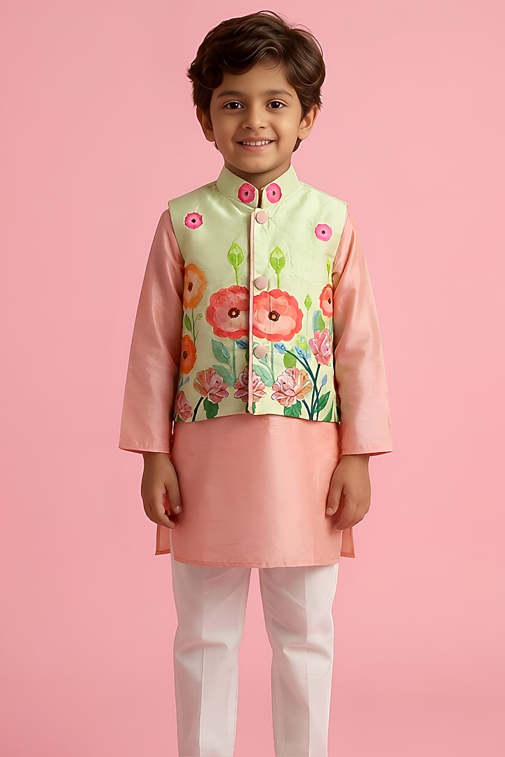 Yellow Cotton Muslin Printed Nehru Jacket Set For Boys by Be Bonnie at Pernia's Pop Up Shop