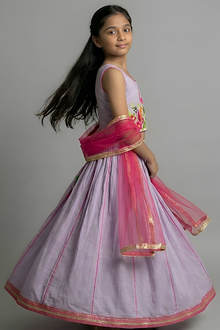 Purple Cotton Silk Kalidar Lehenga Set For Girls by Be Bonnie at Pernia's Pop Up Shop