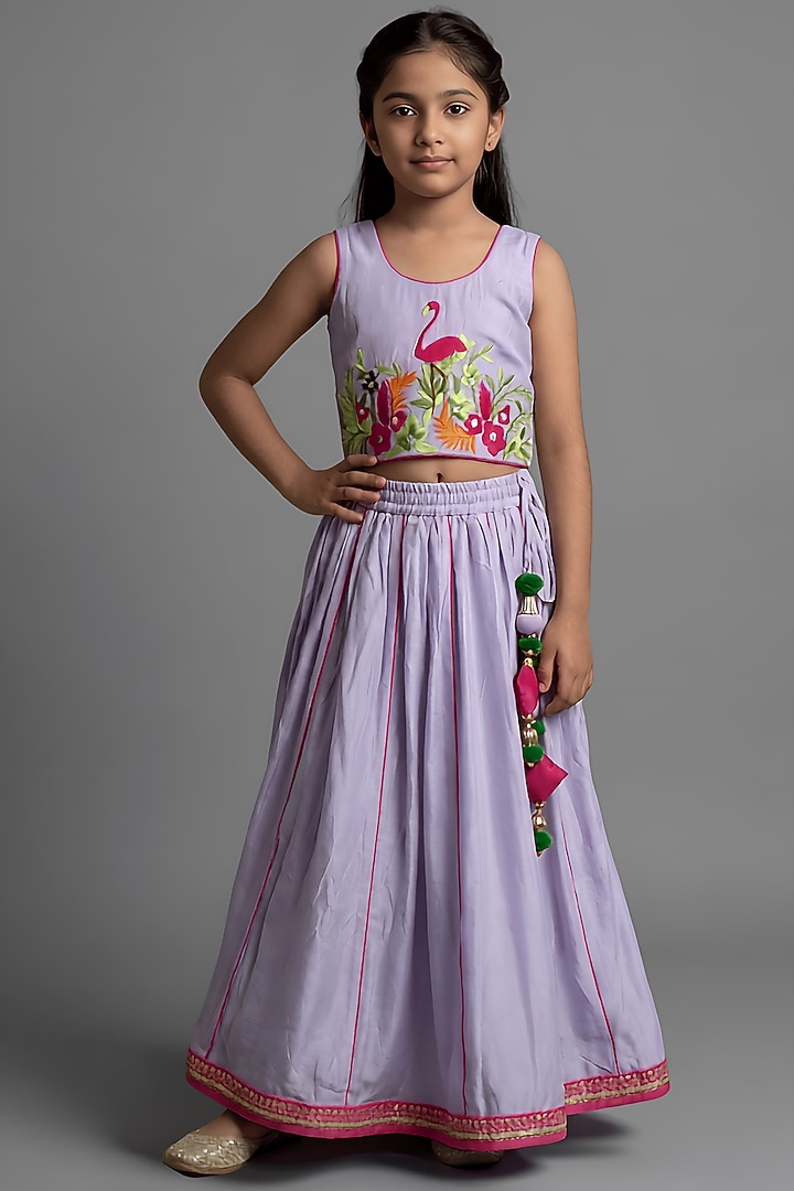 Purple Cotton Silk Kalidar Lehenga Set For Girls by Be Bonnie at Pernia's Pop Up Shop