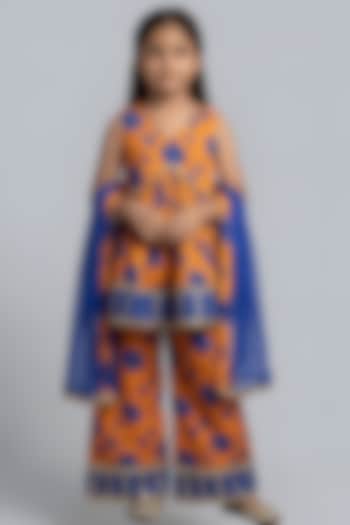 Orange Cotton Muslin Floral Kurta Set For Girls by Be Bonnie at Pernia's Pop Up Shop