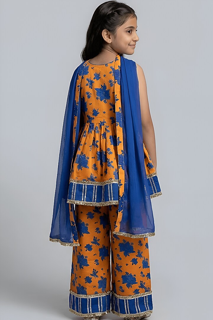 Orange Cotton Muslin Floral Kurta Set For Girls by Be Bonnie at Pernia's Pop Up Shop