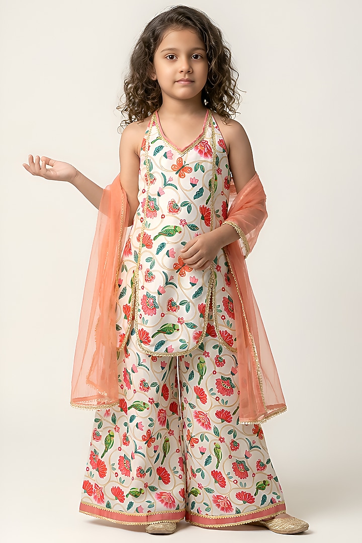White Cotton Muslin Halter Kurta Set For Girls by Be Bonnie at Pernia's Pop Up Shop