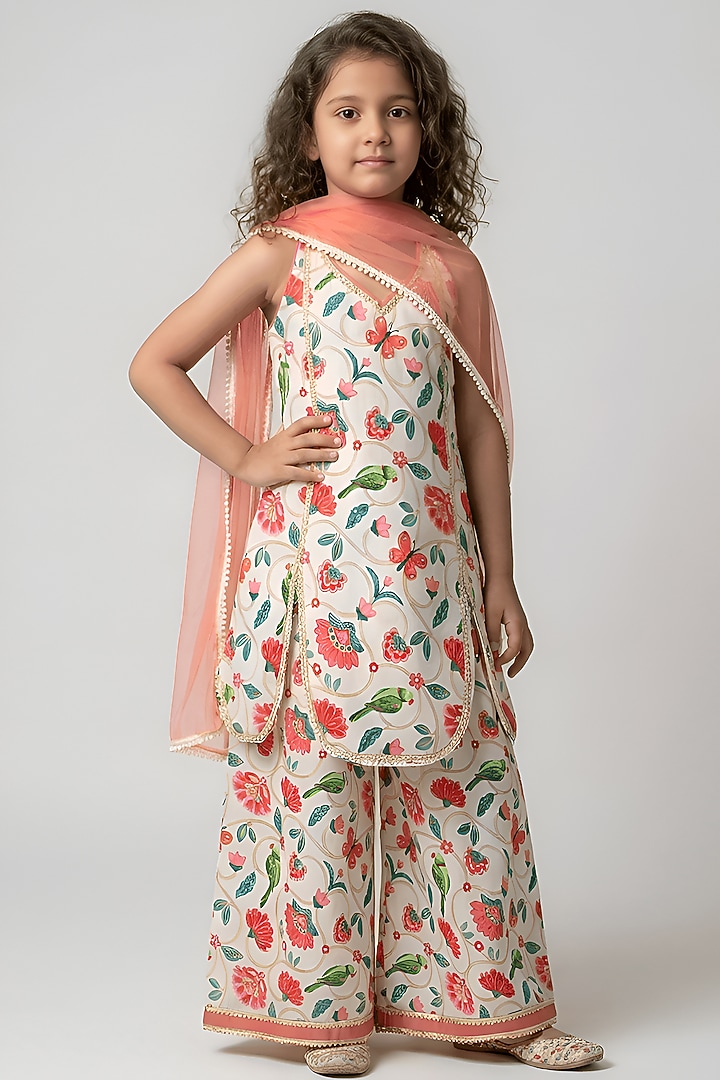 White Cotton Muslin Halter Kurta Set For Girls by Be Bonnie at Pernia's Pop Up Shop