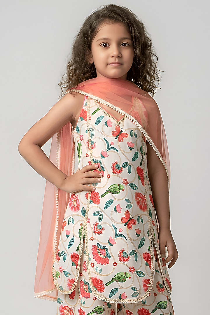 White Cotton Muslin Halter Kurta Set For Girls by Be Bonnie at Pernia's Pop Up Shop