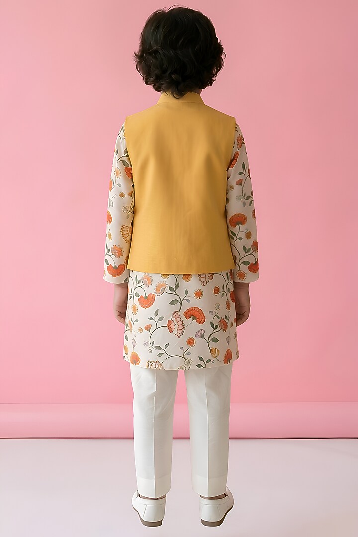 Yellow Cotton Silk Thread Embroidered Nehru Jacket Set For Boys by Be Bonnie at Pernia's Pop Up Shop
