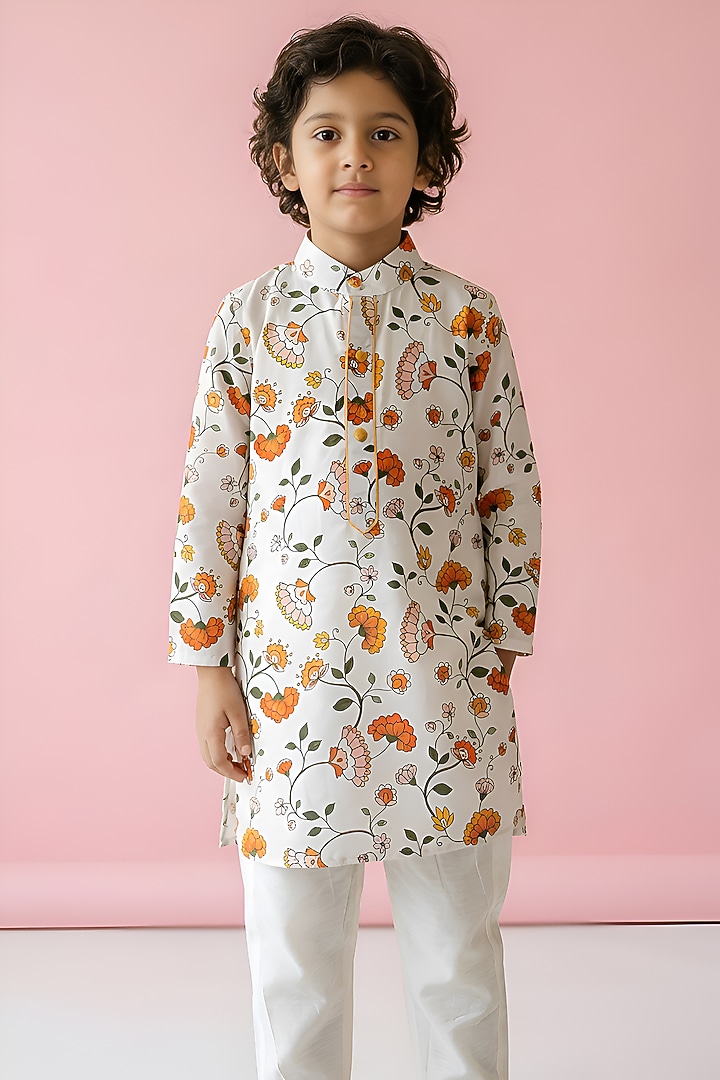 Yellow Cotton Silk Thread Embroidered Nehru Jacket Set For Boys by Be Bonnie at Pernia's Pop Up Shop