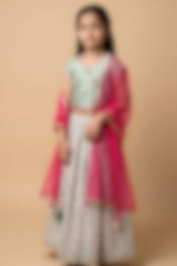 Pastel Green Cotton Muslin Gathered Lehenga Set For Girls by Be Bonnie at Pernia's Pop Up Shop