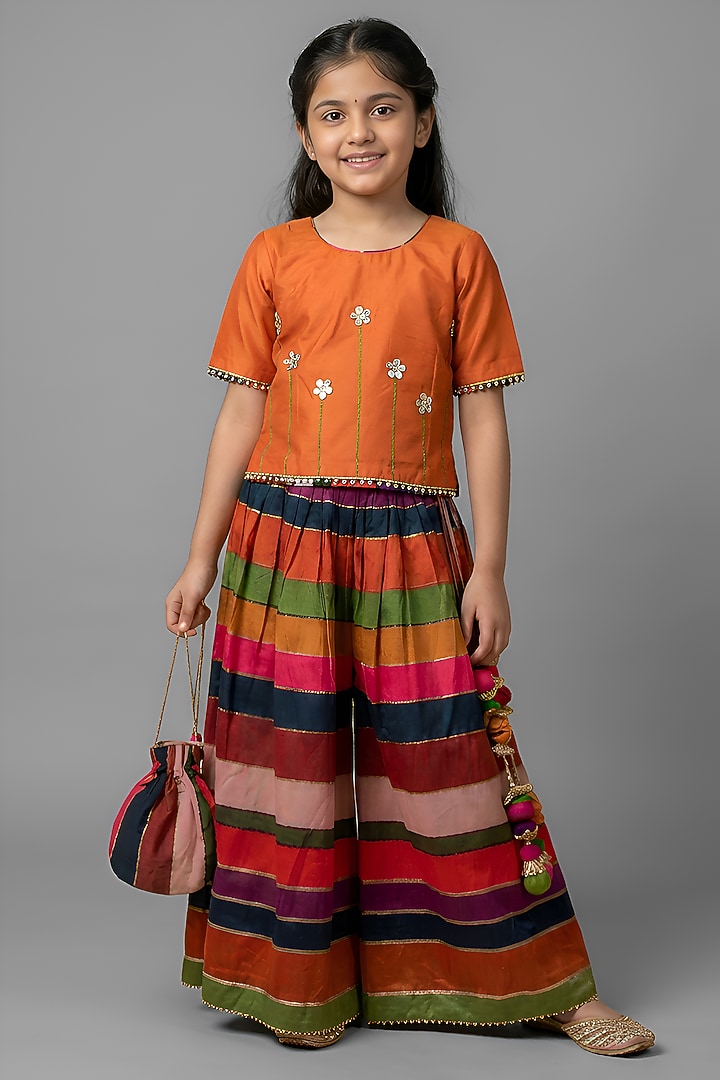 Multi-Colored Cotton Muslin Flared Sharara Set For Girls by Be Bonnie at Pernia's Pop Up Shop