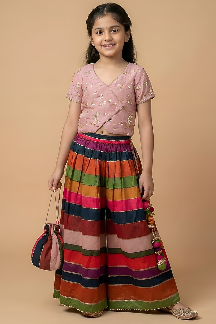 Multi-Colored Cotton Muslin Flared Sharara Set For Girls by Be Bonnie at Pernia's Pop Up Shop