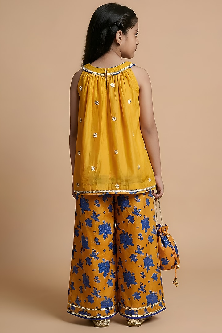 Mustard Yellow Cotton Muslin Floral Printed Sharara Set For Girls by Be Bonnie at Pernia's Pop Up Shop