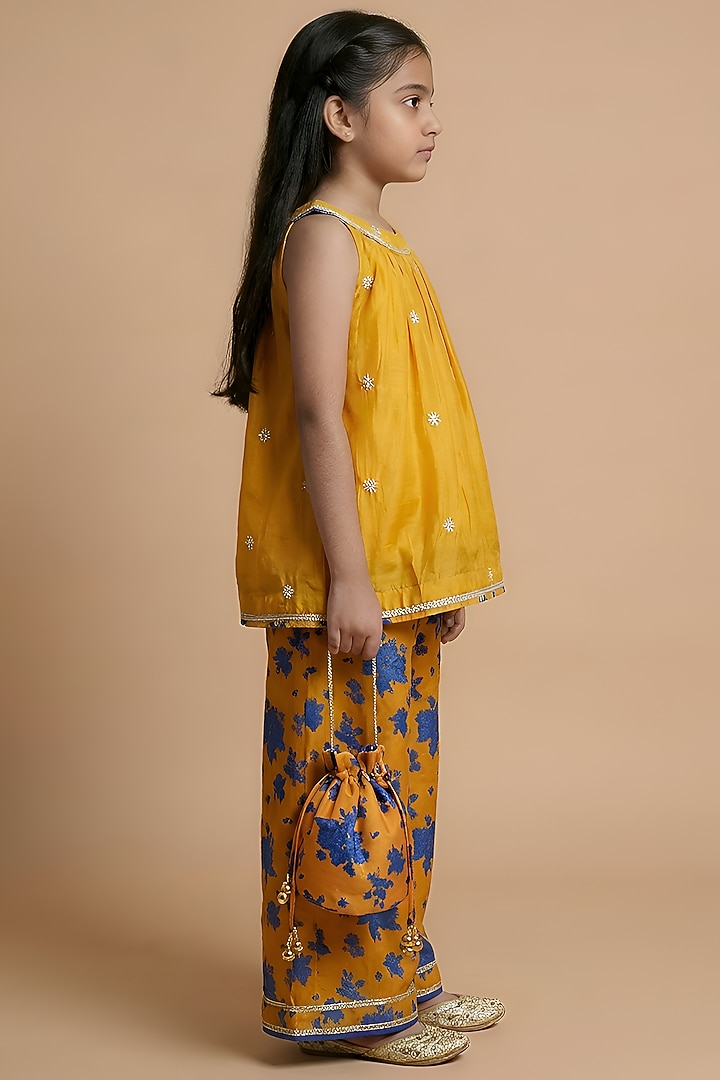 Mustard Yellow Cotton Muslin Floral Printed Sharara Set For Girls by Be Bonnie at Pernia's Pop Up Shop