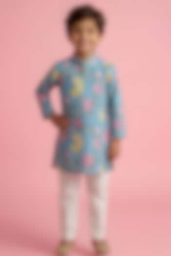 Blue Cotton Muslin Kurta Set For Boys by Be Bonnie at Pernia's Pop Up Shop