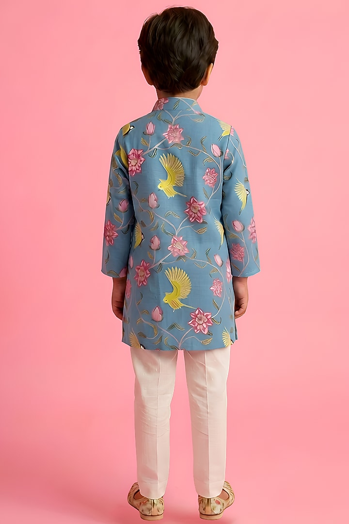 Blue Cotton Muslin Kurta Set For Boys by Be Bonnie at Pernia's Pop Up Shop