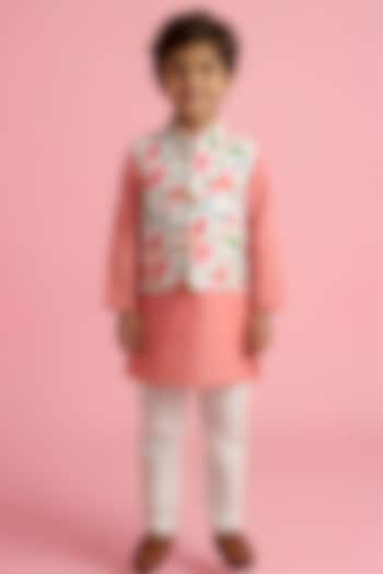White Cotton Muslin Printed Nehru Jacket Set For Boys by Be Bonnie at Pernia's Pop Up Shop