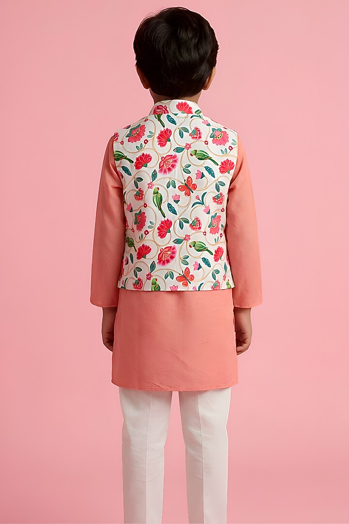 White Cotton Muslin Printed Nehru Jacket Set For Boys by Be Bonnie at Pernia's Pop Up Shop