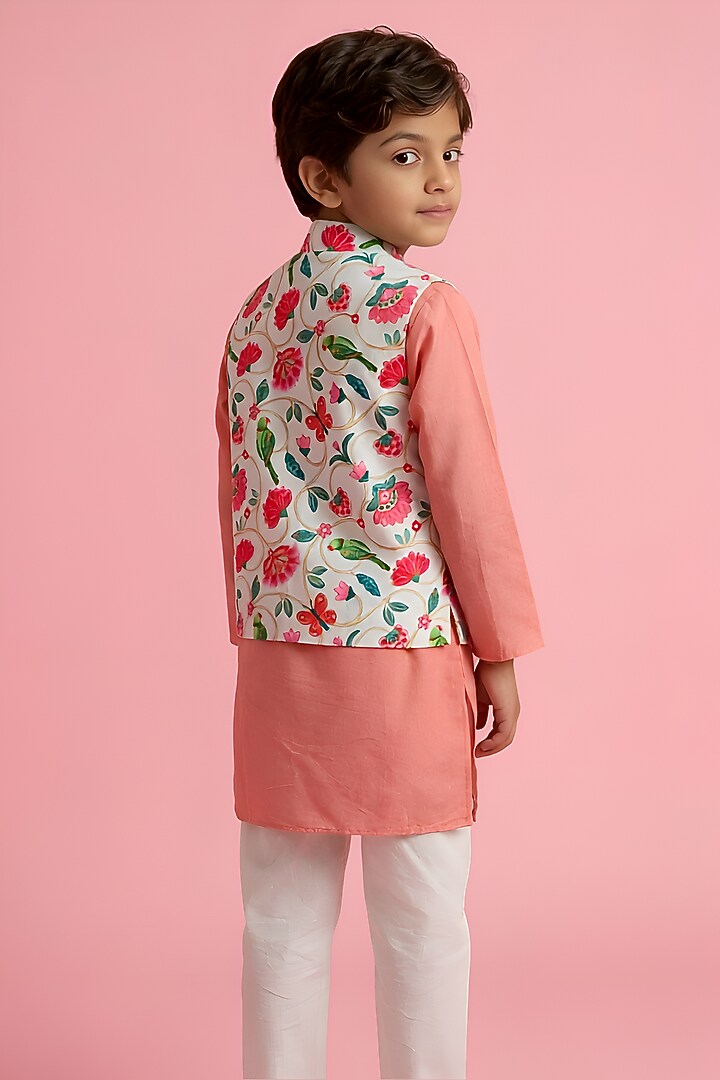 White Cotton Muslin Printed Nehru Jacket Set For Boys by Be Bonnie at Pernia's Pop Up Shop