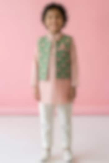 Green Cotton Muslin Nehru Jacket Set For Boys by Be Bonnie  at Pernia's Pop Up Shop
