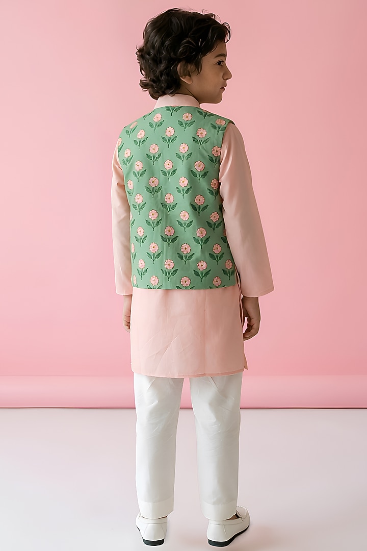 Green Cotton Muslin Nehru Jacket Set For Boys by Be Bonnie at Pernia's Pop Up Shop