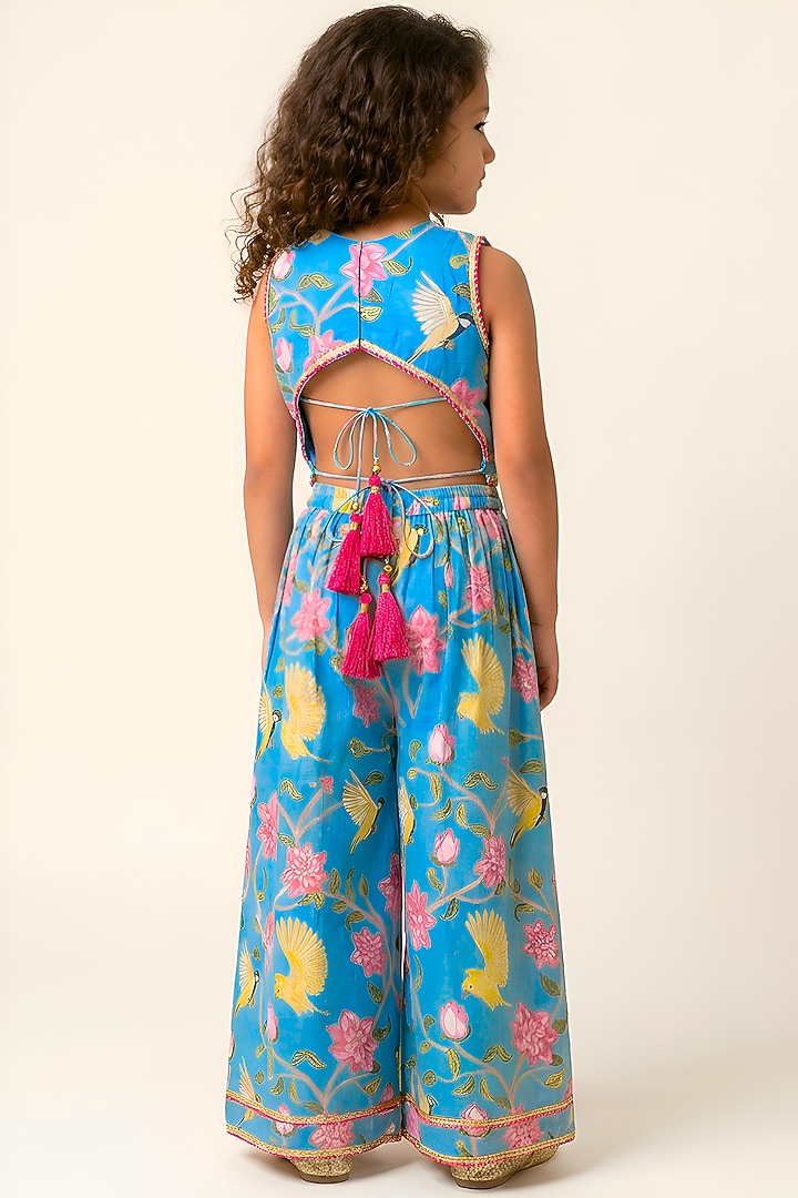 Blue Cotton Muslin Sharara Set For Girls by Be Bonnie at Pernia's Pop Up Shop