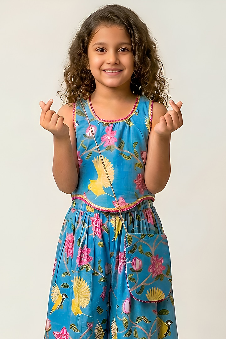 Blue Cotton Muslin Sharara Set For Girls by Be Bonnie at Pernia's Pop Up Shop