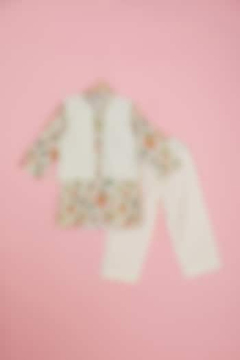 White Cotton Silk Nehru Jacket With Kurta Set For Boys by Be Bonnie
