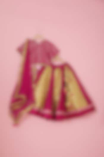 Pink & Gold Brocade Kalidar Lehenga Set For Girls by Be Bonnie