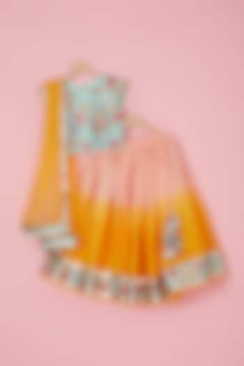 Orange Ombre Cotton Silk Lehenga Set For Girls by Be Bonnie
