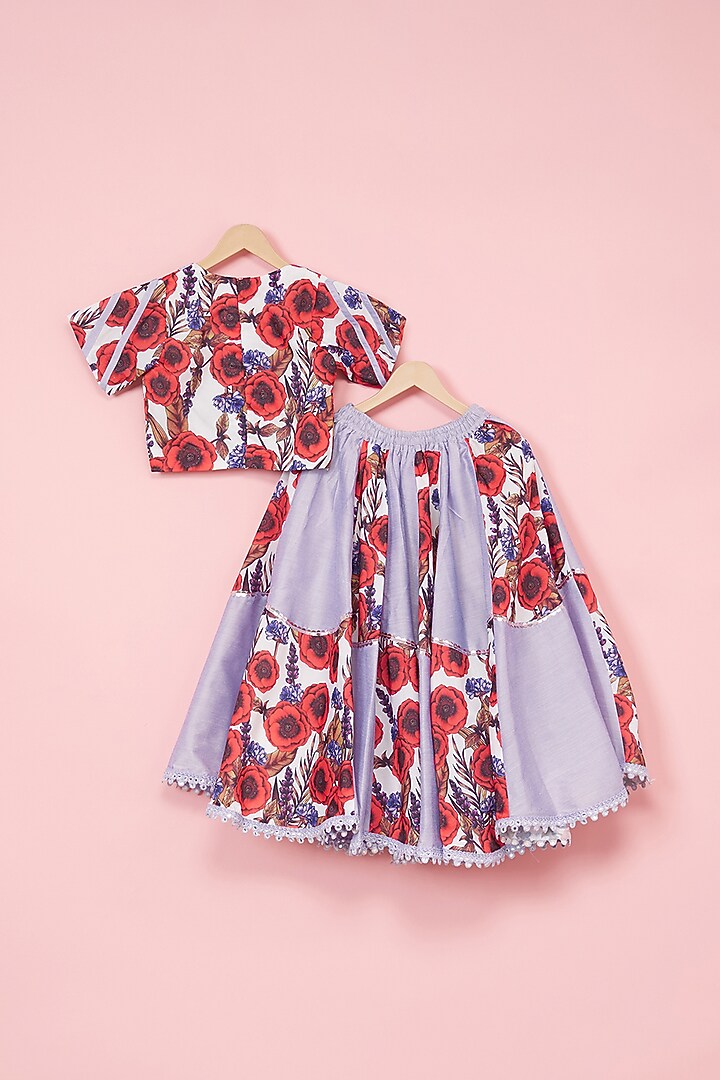 Violet Cotton Silk Floral Patchwork Lehenga Set For Girls by Be Bonnie at Pernia's Pop Up Shop