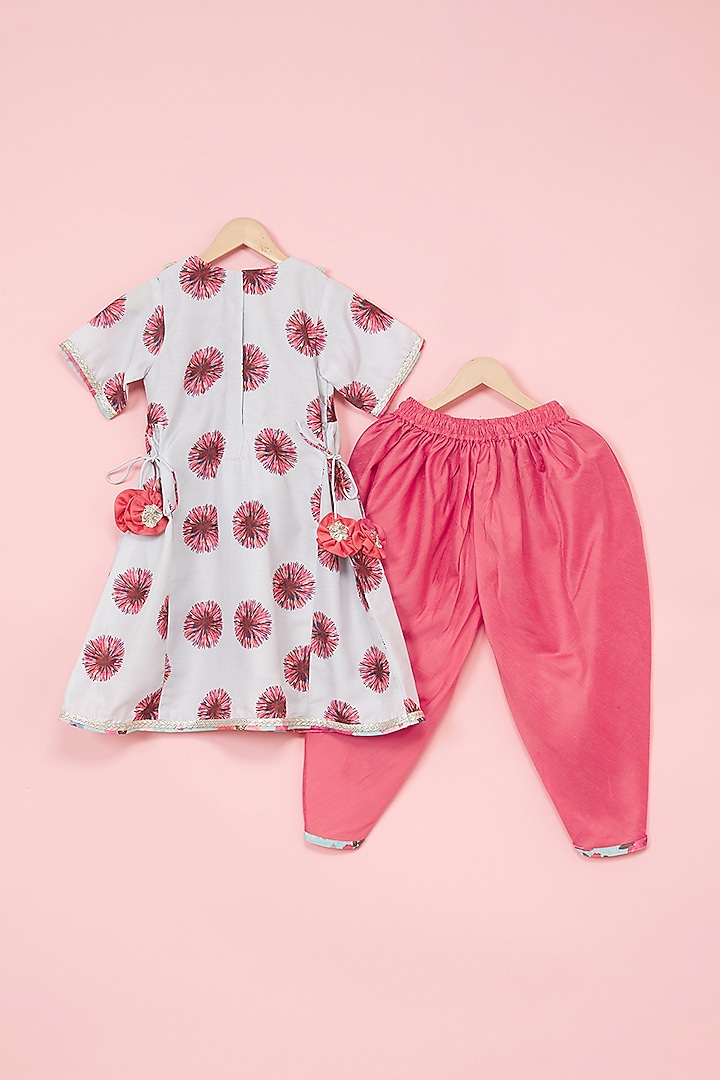 Coral Cotton Silk Dhoti Set For Girls by Be Bonnie at Pernia's Pop Up Shop