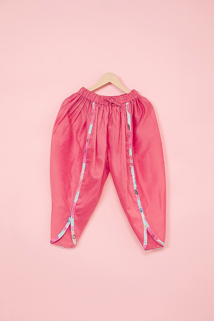 Coral Cotton Silk Dhoti Set For Girls by Be Bonnie at Pernia's Pop Up Shop