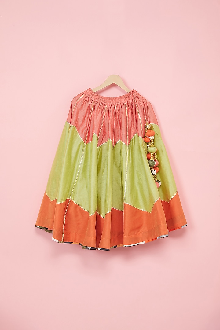 Multi-Colored Cotton Silk Abstract Printed Lehenga Set For Girls by Be Bonnie at Pernia's Pop Up Shop